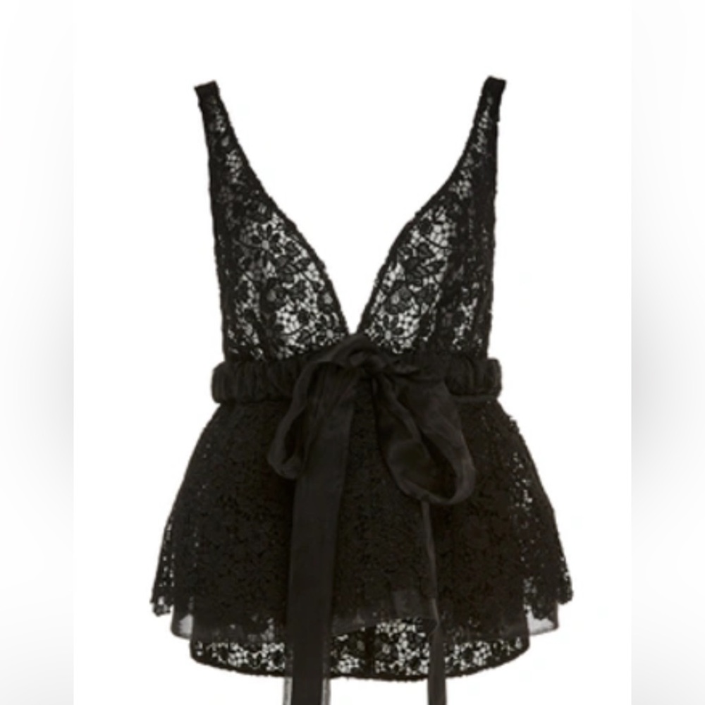 Black Brooks Collection bow detailed lace top